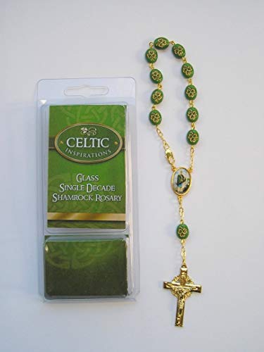 Glass Shamrock - Saint Patrick Single Decade Rosary Beads with Prayer Card. by Catholic Gift Shop Ltd