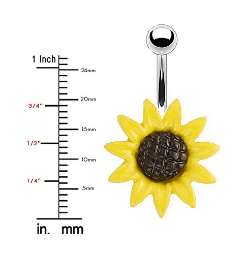CrazyPiercing Stunning Sunflower Belly Button Ring 14 Gauge4
