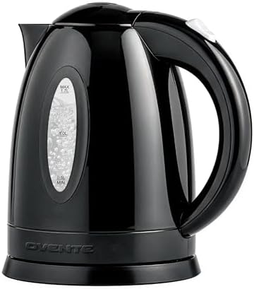 OVENTE KP72B black electric kettle with 1.7L capacity on countertop