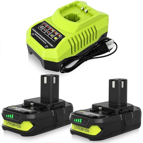 Image of 2-Pack 3600Ah P102 Replacement for Ryobi 18V Battery and P117 Charger
