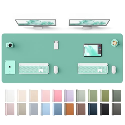 Image of YSAGi Leather Desk Protector, Office Mat, Large Mouse Mat, Non-Slip PU Leather Blotter, Laptop Desk Mat, Waterproof Writing Pad for Office and Home(Green-Blue, 63 inch x 24 inch)