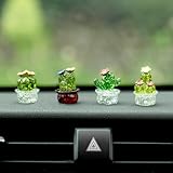 Rislobx Mini Crystal Cactus Car Dashboard Decorations, 4PCS Cute Cactus Rear View Mirror Screen Ornament Accessories for Home Office