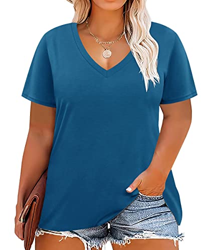 Image of RITERA Women Plus Size Tops Tie Dye V Neck Shirt Floral Camo Summer Short Sleeve Tunic Oversized Ladies Blouse XL-5XL