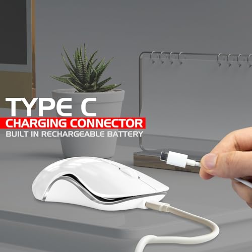 Image of Zebion Connect-3 Triple Mode /Multidevice Mouse,Rechargeable Battery with Type C Cable,Upto 2400 DPI, Silent Click, Ergonomic Design (Bluetooth 5.3 +Bluetooth 5.3, 2.4GHz Wireless) (White)