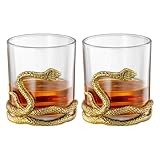Snake Serpent Whiskey Glasses - 2 Glass Set Gold Design Unique Reptile Inspired Barware for Themed Parties Gothic Décor Snake Lover Gifts or Spooky Drinking Glasses Perfect for Cocktails and Spirits