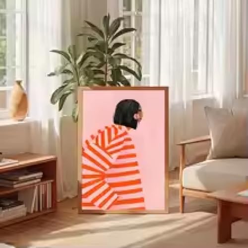 Toile murale vase à rayures bleues 80x140 cm encadrée
