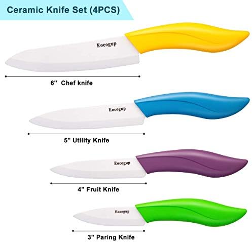 Updated Version Ceramic Knife Set 4-Piece Color with Sheaths (Includes 3" Paring Knife, 4" Fruit Knife, 5" Utility Knife, 6" Chef Knife) for Home Kitchen(Multicolour)