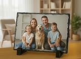 SAQUITOMAGICO Portafotos de piedra natural de pizarra personalizado con tu foto.-Familia-Parejas (14 x 22)