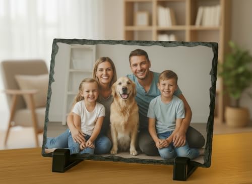 SAQUITOMAGICO Portafotos de piedra natural de pizarra personalizado con tu foto.-Familia-Parejas (14 x 22) ✅