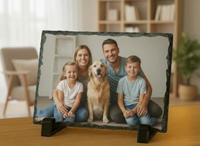 SAQUITOMAGICO Portafotos de piedra natural de pizarra personalizado con tu foto.-Familia-Parejas (14 x 22) | Ya disponible en tu tienda friki favorita! En mundofriki.es!