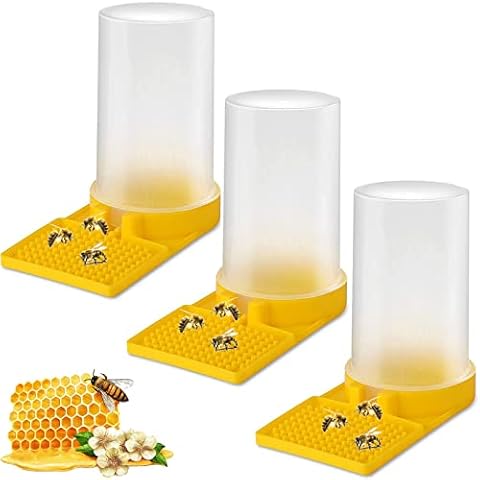Feeder Bee Entrance Beehive Water Feeder Drinking Nest Entrance Beekeeping Feeder Beehive Drinking Bowl Plastic Water Dispenser Beehive Feeder for Bees 3 Pieces, Yellow Cover