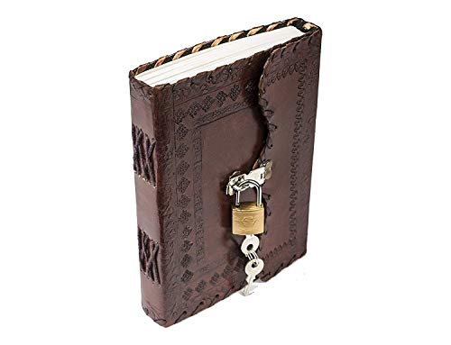 Image of Vintage Fashion Leather Diary For Men Genuine Antique Handmade Office Use Paper Notebook Journal With Craft Lock And Key Boy And Girl 7 X 5 Inch - 200