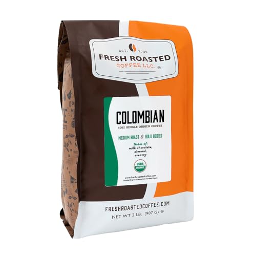 Fresh Roasted Coffee, Organic Colombian | USDA Organic, 100% Single Origin, Kosher | Medium Roast 2 lb (32 oz) Whole Bean