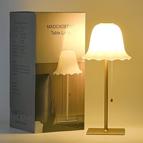 MADCKDEDRT Rechargeable Table lamp,LED Light,3 Gear dimming,Petal Glass lamp Shade,Aluminum Base,Can be Used for Living Room, Dining Table,Bedroom Lighting (Gold)