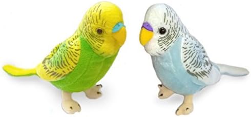 PC BUDGERIGAR Soft Toys - SET of 2 - BLUE & GREEN Budgies