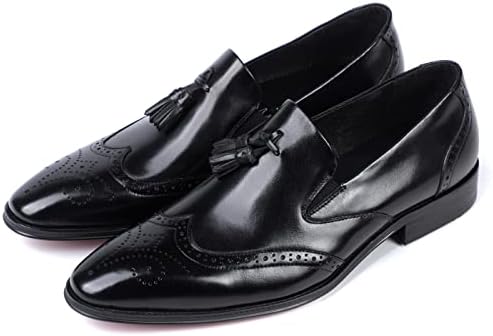 Santimon Dress Shoes for Men Alligator Crocodile Print Tassel Loafer Genuine Leather Slip On Black 5 US | Image 5