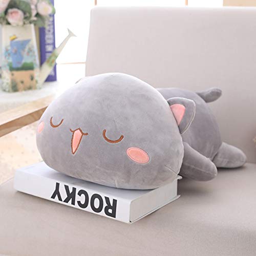 Jensquaify Cat Plush Hugging Pillow, Soft Kitten Plush Cat Stuffed Animals Toy Gifts For Kids (Grey Squint Eyes, 19.6") #TOP1