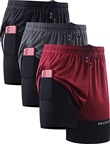NELEUS Men's 2 in 1 Running Shorts with Liner,Dry Fit Workout Shorts with Pockets