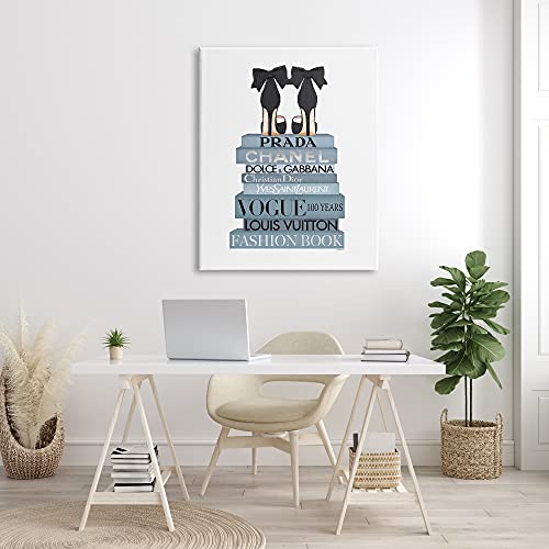 Image of 'Black Bow Shoes Tall Fashion Glam Bookstack'| Canvas Art | Stupell Industries | 36 x 48 Inches, Easy to Hang and Sturdy, Made in USA, by Amanda Greenwood