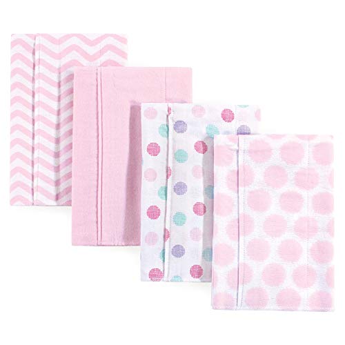 Image of Luvable Friends Unisex Baby Cotton Flannel Burp Cloths, Pink Dots Chevron, One Size