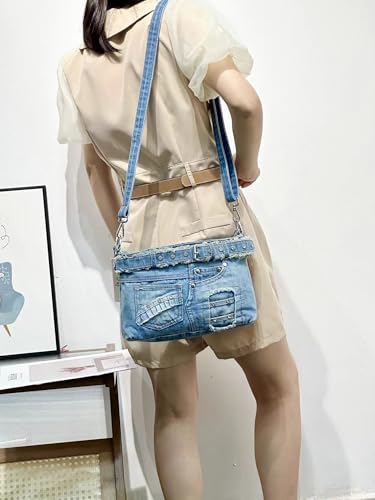 Fashion Crossbody Bag Denim Purse with Rhinestones Y2K Jean Handbag for Women 6