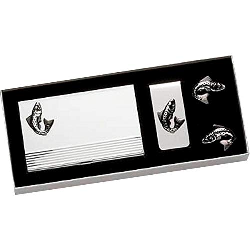 Onyx Art Pez Pinza para Billetes Tarjeta de Visita & Gemelos Set de Regalo Caja - Pescador