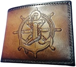 Rudder and anchor Wallet, Carving Wallet, 3D Genuine Leather Wallet, Hand Carved, Leather Carving, Biker Wallet, Carving Wallet