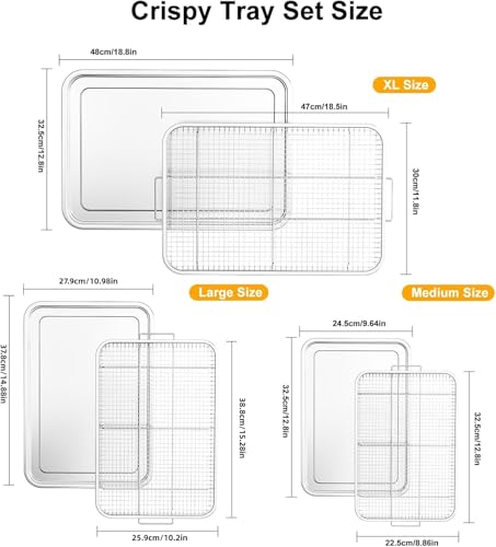 Image of Air Fryer Basket for Oven, THORSES 3 Set Oven Air Fryer Basket and Tray Set | with 90 PCS Parchment Papers, Thickened NonStick Stainless Steel Air Fryer Pan and Crisper Tray-Extra Large & Large & Medium