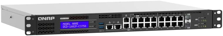 QNAP QGD-1602P-C3758-16G 18 Port Smart Edge PoE Switch with 2.5GbE and 10GbE Capability, Intel Atom C3758 CPU, 16gb ram