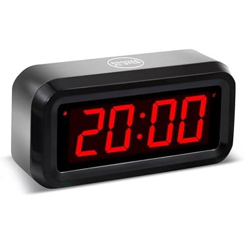 Timegyro Digital Alarm Clock Battery Operated with LED Display for Bedrooms, Long Battery Life for 12 Months, 3 Brightness Adjustable, 12/24 Hour, Snooze, Black Case with Red Digits Cover