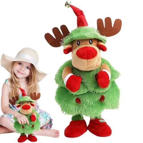 Musical Christmas Reindeer Decoration – Dancing Toy with Bells and Festive Sound, Perfect for Holiday Decor and Xmas Gifts – Creative Christmas Figures for Home Decorations, Red Deer