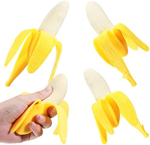 4 Pieces Banana Toy Banana Squishy Banana Fidget Toy Fake Banana Corn Toy Fake Corn Soft Stress Relief Toys Rubber Stretchy Banana Fruit Stress Toy Party Favors for Little Ones (Banana Style)