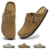 chetoria Mules et Sabots Femme Clogs Chaussons Fermé Confortables Talonnière Profonde Boucle Réglable Pantoufles Semelles de Support Arch Marron 36EU