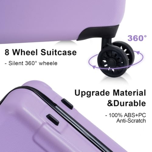 3-piece Hard Shell Suitcase Set, 20" + 24" + 28", Trolley Case with TSA Lock, Lightweight ABS+PC Hard Shell Material, Large Capacity, Zipper Compartment, Purple4