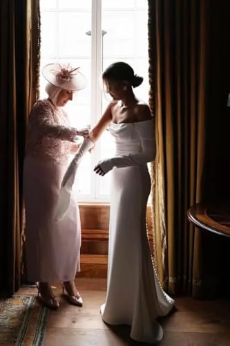 Mermaid Wedding Dresses for Bride Boho Long Sleeve Lace Off Shoulder Beach Bridal Dress for Bride with Train3