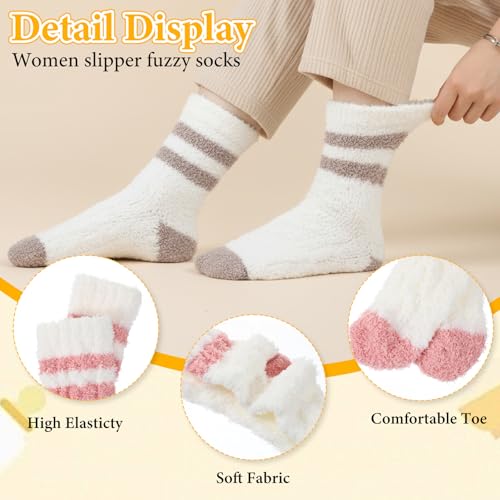 5 Pairs Fuzzy Socks for Women Microfiber Soft Cozy Socks Fluffy Slipper Sock Plush Warm Sock for Women Fall Winter Christmas, Plush Home Sleeping Sockss3