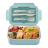Diboniur Lunch Box, Porta Pranzo con Posate, 1400ml Bambino Adulto Bento Box con 3 Scomparti, Schiscetta Contenitore Pranzo per Microonde Lavoro Picnic Ufficio (Blu)