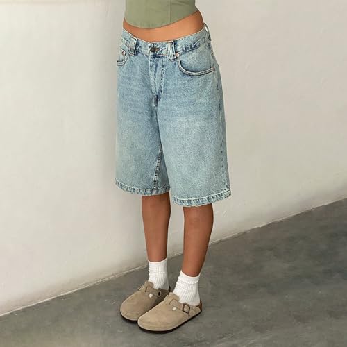 شورت برمودا ازرق فاتح فضفاض للنساء من نيكوكسيجيا، منخفض الارتفاع، ساق واسعة، طول الركبة، صيفي، مقاس M