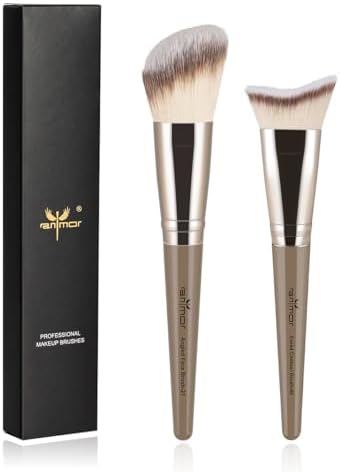 Anmor Contour Brush Set, Premium Contour Blush Bronzer Face Makeup Brush, Perfect For Cheek Jaw Nose Blending Contouring Polishing, Suitable For Powder Liquid Cream (Angled and Curved Contour Brush)