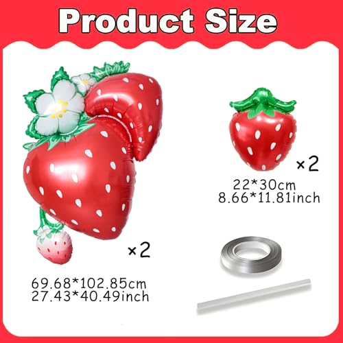 Image of Big Strawberry Balloons Berry Foil Balloons for Strawberry Birthday Party Decorations Berry Sweet Baby Shower Decorations Berry First Birthday Decor Strawberry Decorations for Party Picnic Theme