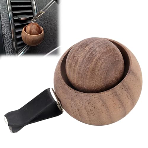 Wooden Essential Oil Car Diffuser - Natural Walnut Wood Aromatherapy Vent Clip, Passive Fragrance Diffuser for Vehicles with Secure Rubber Holder, Eco-Friendly Air Freshener Ball for Home & Office