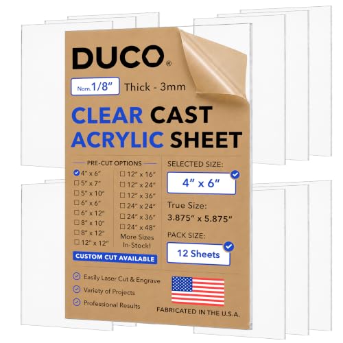 Duco 1/8" Clear Cast Acrylic Sheets, 4"x6" Plexiglass Sheets, 12 Pack