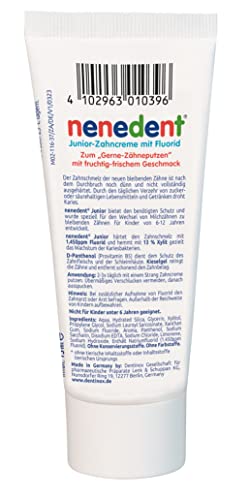 nenedent® Junior-Zahncreme - Schutz und Pflege für die zweiten Zähne - HEMMT DAS WACHSTUM VON KARIESBAKTERIEN - HÄRTET DEN ZAHNSCHMELZ - ENTZÜNDUNGSHEMMEND - VEGAN und OHNE FARBSTOFFE, 1x75ml – Bild 3