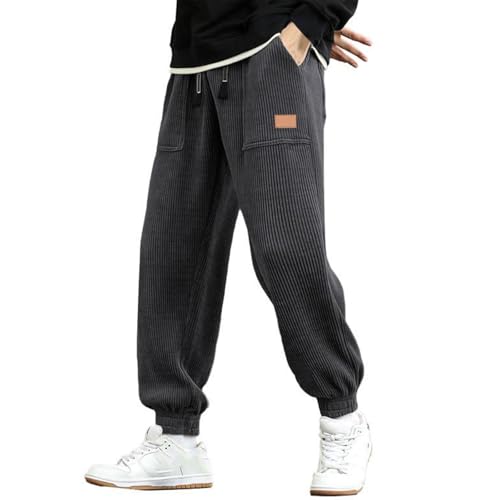 Men’s Jogging Corduroy Sweatpants with Pocket Elastic Waist Loose Fit Slacks Casual Work Hiking Pants for Men