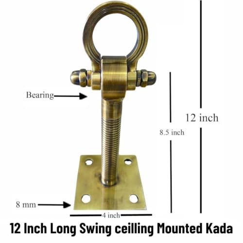 Image of Brass Hanging Hook Kada with Ring for Jhula Swing Ceiling Mount Bearing Kada Hammock Swing Chair Kada (12inch Golden-1PC)
