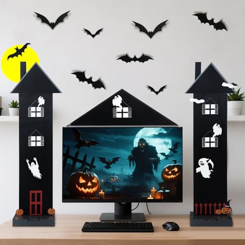 Beeveer Halloween Office Cubicle Decorations Set Including 2 Wooden Computer