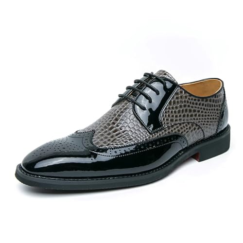 Men's Leather Pointed Wingtip Low Chunky Heel Business Formal Oxfords Classic Lace Up Brogue Wedding Prom Party Dress Shoes