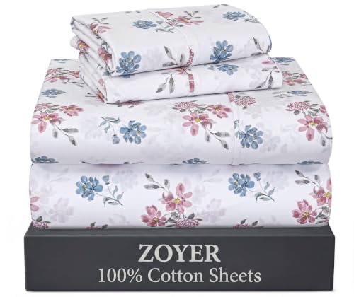 ZOYER 100% Cotton Percale King Sheets, Percale Weave, Flora Rhapsody