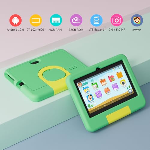 Tablet infantil, tablet Android de 7 polegadas para crianças, 4 GB de RAM, 32 GB de ROM, expansão de 1 TB, tablets infantis com controle parental, tela IPS, câmera dupla, educacional, jogos, capa à - Imagem 7