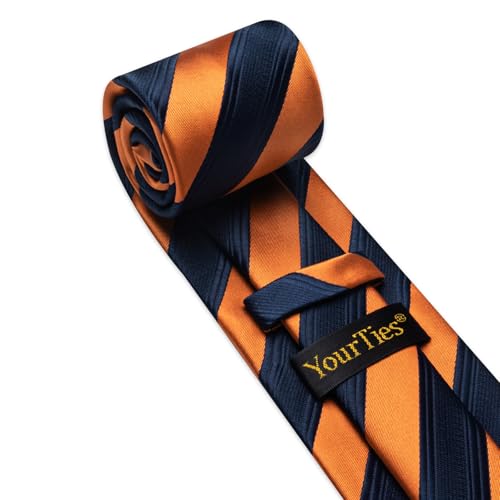Image of YourTies Striped Ties for Men Classic Woven Silk Necktie with Handkerchief Cufflinks Set Formal Business Party Wedding